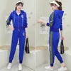 Women's Two Piece Pants Women's Spring Autumn Hooded Sports Suit 2022 Fashion Leisure Cotton Zipper Jacket Corp Tops And Set