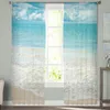 Curtain Beach Sky Sea Tulle Curtains For Living Room Bedroom Decoration Chiffon Sheer Voile Kitchen Window