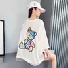 Women's T Shirts Summer Cotton Color Cartoon Printed Short-sleeved T-shirt Women's Mid-length Loose College Style Top Women