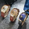 Нарученные часы роскошные автоматические механические часы мужчины луна фазовые скелет ретро -наручные часы мужской кожа кожа 221012