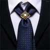 Papillon Hi-Tie Navy Bolo Tie da uomo Anello in oro Seta Business di lusso per uomo Gemelli floreali Hanky Set Cravatta da sposa di alta qualità