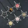 Pendant Necklaces Natural Stone Five-pointed Star Necklace Tiger's Eye Rose Pink Quartz Crystal Chakra Reiki Healing Rope Chain