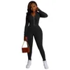 Womens Fitness Tracksuits New Solid Double Zipper Pit Strip Two Piece Sportswear Fall Winter Jogger Set