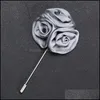 Pins Broschen Blume Ball Brosche Anstecknadeln Handgemachte Boutonniere Stick mit Künstliche Seide Für Gentleman Anzug Tragen Männer Zubehör Dh5A2