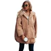 Femmes Fourrure Automne Hiver Femmes Faux À Capuche Manteau À Manches Longues Épaissie Lâche Cardigan Fermeture Éclair Grandes Poches Chaud Veste Outwear 6Q2156