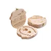 Spanisch Englisch Französisch Beißringe Baby Holz Zahn Box Organizer Milch Zähne Lagerung Sammeln Zähne Umbilica Sparen Geschenke