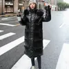 Women's Down Parkas New Winter Warm Outerwear Large Size Female Shiny Padded Jacket Hooded Fur Collar Parka Overcoat Womens Long Down Cotton Coat T221011