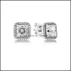 Stud 925 Sterling Sier Square Big Cz Diamond Carmring Fit Pandora Jewelry Gold Rose Plated Stud Opering 322 T2 Drop Drulling 20 DHJEL