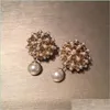 Fashion Stud Fashion Unique Luxury Designer Lovely Pretty Hollow Pearl Pendings for Woman Girls Double -Side 925 Sier Post 1242 B3 Drop Dhixz