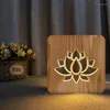 Luci notturne Acecorner LED USB Luce in legno Loto Albero di cocco Lampada per piante Novità Camera da letto per bambini Decorazione 3D Tavolo Regalo per bambini