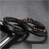 Beaded Strands Factory Direct Selling 6mm Natural Tiger Eye Stone P￤rlor Armband L￤derrep V￤vt Mtilayer Mens Drop Delivery 202 DHQAF