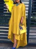 Casual Dresses Stylish Satin Dress VONDA 2022 Summer Irregular Elegant Women 2/3 Sleeve Robe Asymmetric Hem Pleated Sundress