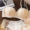 Set di reggiseni Lingerie di pizzo sexy ricamato anello in acciaio morbido sottile mezza tazza bralette biancheria intima di grandi dimensioni abiti reggiseni donna push up lingerie collant T220907