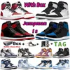 New Jorden 1S كرة السلة أحذية Jumpman 1 رجال نساء أسود تراث أبيض ولدت بجامعة براءات الاختراع الأزرق الضجي