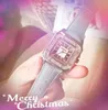 럭셔리 여성 스퀘어 다이아몬드 링 다이얼 시계 36mm 패션 여성 드레스 시계 정품 가죽 스트랩 리노 리노 레이디 쿼츠 손목 시계
