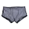 Cueca short masculino boxers sexy cueca malha nylon nylon transparente triângulo branco vermelho preto azul