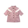 Manteau mode bébé fille Trench couleur unie dentelle volants coupe-vent longs enfants vêtements décontractés veste d'extérieur