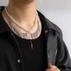 Pendentif Colliers Salircon Punk Multicouche Chaîne Épaisse Spike Court Ras Du Cou Pour Hommes Mode Gothique Fringe Imitation Perles Collier Bijoux