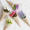 Decorative Flowers 1pc Artificial White Rose Blossom Lavender Apple Bouquet Kraft Paper Package Purple Fake Flower DIY Wedding Birthday Home