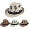 Szerokie brzegowe czapki słomkowe słomkowe kapelusz dla mężczyzn Summer Sweet Retro Coconut Tree Beach Panama Chapeu Feminino Fedoras Boy