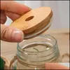 Drinkware Lid Ups Bamboo Cap Lids 70Mm 88Mm Reusable Wooden Mason Jar Lid With St Hole And Sile Seal Delivery Drop 2022 Home Garden Dhyrm