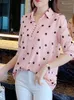 Kadın bluzları Polka Dot Kadın Gömlek Yaz Şifon Yarım Kollu Düğme Ofis bayanlar Top Camisas Külkü Moda Kadın 2022