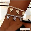 Anklets Gold Butterfly Anklet Rhinestone Crystal Ankle Charm Armband Boho Beach Anklets For Women Sandals Foot Armband Female Wed Dhsbw