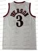 Maillot de basket-ball rétro 3 Allen Iverson, noir, blanc, rouge, couleur fendue, Vintage, cousu pour hommes, maille