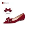 Dress Shoes French Clothes Wedding Children's Flat Bottoms Wine Red Pregnant Women's Bridal Crystal High-level Not Tired Feet Bow