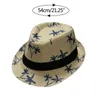 Wide Brim Hats Parent Child Beach Wind Travel Tree Printing Paper Straw For Women Fashionable Fedora Summer