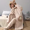 Women's Sleepwear Warm Winter Woman Bathrobe Coral Velvet Bathrobes For Women's Plus Size Nightie Cartoon Hooded Kimono Flannel Robe