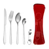 Dinnerware Sets 5Pcs Kitchen Cutlery Utensils Set Stainless Steel Knives Fork Spoon Family Travel Camping Tableware Portable