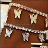 Anklets Gold Butterfly Anklet Rhinestone Crystal Ankle Charm Armband Boho Beach Anklets For Women Sandals Foot Armband Female Wed Dhsbw