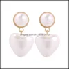 Stud Fashion Stud Earrings Luxury Designer Cute Lovely Sweet Heart Pearl Pendant Dangle Chandelier For Woman Girls S925 Sier Pin Dro Dhj2Q