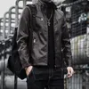 Men's Jackets Mens PU Jacket Casual Coats Autumn Fashion Simplicity All-match Multi-pocket Stand Collar Trend Solid Color Soft Harajuku