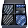 Laço lanchonete Moda Os homens gravam luxuosos azul listrado listrado Paisley Plaid Silk Wedding for Designer Hanky ​​Set In Gift Box Packing