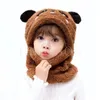 Cappello invernale per bambini Plus Fleece Cartoon Bear Berretti di protezione per le orecchie per bambini Ragazza Ragazzi Sciarpa Addensare Neonato Fotografia Roba per bambini DE816