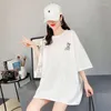 女性用Tシャツ夏の綿のカラー漫画プリントショートスリーフTシャツの女性のミッドレングスルーズカレッジスタイルのトップ女性