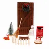 Dekorativa figurer Mini House Elf Door Christmas Decoration Set Miniature Scene Trätillbehör DIY