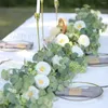 Decorative Flowers 2M Artificial Eucalyptus Garland With White Roses Vine Greenery Plants For Wedding Room Wall Party Decor