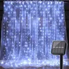 Strings 3x2/3x3m zonne -aangedreven LED -ijsjesgordijntekenslichten 8 Modi waterdichte tuin slingerdicht voor bruiloftsfeest Kerstmis