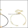 Anklets 5Pcs Anklet Chain Woman Sandy Beach Fashion Simplicity Layered Love Heart Shaped Ankle Bracelets Summer Valentines Day 3 8Hs Dheip