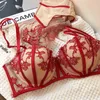 Set di reggiseni Lingerie di pizzo sexy ricamato anello in acciaio morbido sottile mezza tazza bralette biancheria intima di grandi dimensioni abiti reggiseni donna push up lingerie collant T220907