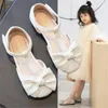 Sapatos planos crianças couro 2022 primavera em estilo coreano menina arco-nó arco raso gancho loop princesa Mary Jane Student Show Pu