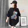 Women's T Shirts Summer Cotton Color Cartoon Printed Short-sleeved T-shirt Women's Mid-length Loose College Style Top Women