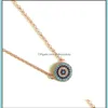 قلادة قلادة 100 ٪ 925 Sterling Sier Classic Necklace Round Disk Micro Pave Colorf CZ Turquoise Evil Eye Charm Lucky Girl Gift C Dhmpn