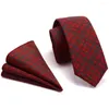 Bow Ties Gusleson H￶gkvalitativ 2.4 '' Bomull Slim Tie Plaid Cashmere Wool Mens 6cm slips och fickkvadrat Set Suit Party Wedding