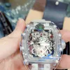 Reloj mecánico automático para hombre, tendencia de moda de negocios, hueco, transparente, volante Real, personalidad