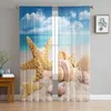 Curtain Beach Sky Sea Tulle Curtains For Living Room Bedroom Decoration Chiffon Sheer Voile Kitchen Window