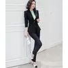 Kvinnors tvåbitar byxor svartblå kvinnor 2 Set kvinnligt arbete blazer kostym kontor damer smala fit byxor kostym elegant affär
